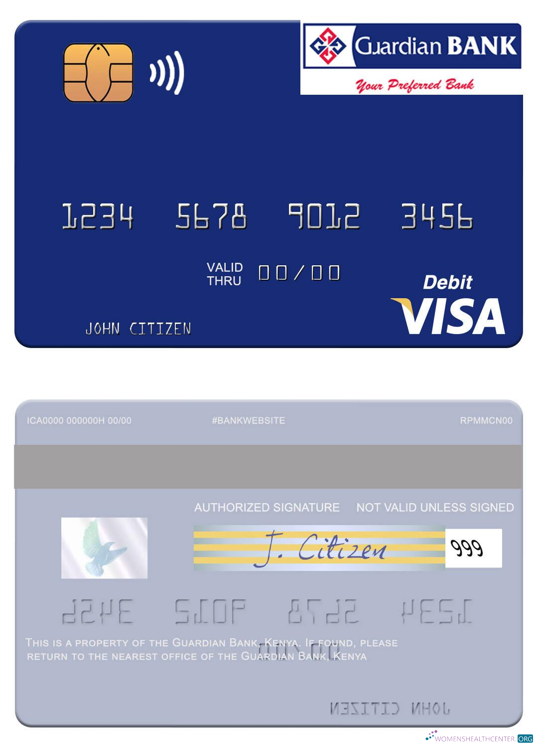 Download Kenya Guardian Bank visa debit card Photoshop template